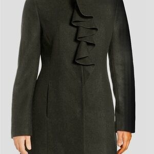 DKNY ruffled wool-blend coat
